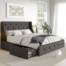 Load image into Gallery viewer, Elegant Queen Bed Frame &amp; Headboard | 4 Storage Drawers, Diamond Stitching