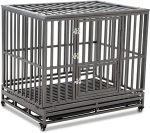 Metal Dog Cage Kennel for Medium/Large Dogs, Heavy Duty Crate with Wheels