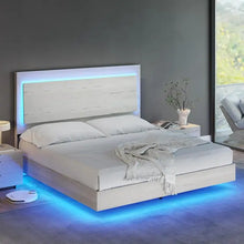 Load image into Gallery viewer, &quot;Queen Bed Frame with Angled Headboard &amp; LED Lights - Platform Farmhouse Style