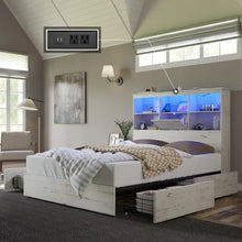 Load image into Gallery viewer, Solid Wood King Bed Frame w/ LED Headboard | 4 Drawers, Quiet Platform Base