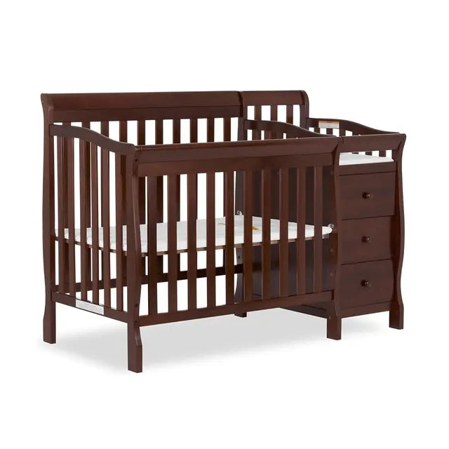 4-in-1 Espresso Mini Convertible Crib w/ Changer, Greenguard Gold, Non-Toxic Pinewood