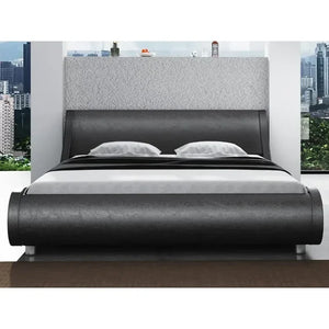 Queen Sleigh Bed Frame - Faux Leather Upholstered, Adjustable Headboard