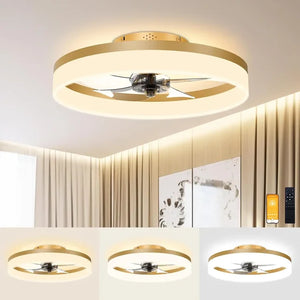 White 19.7" Flush Mount Ceiling Fan with Lights - Low Profile, Remote Control