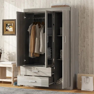 "Spacious 3 Door Wardrobe with Drawers & Hanging Rod – Large Bedroom Organizer