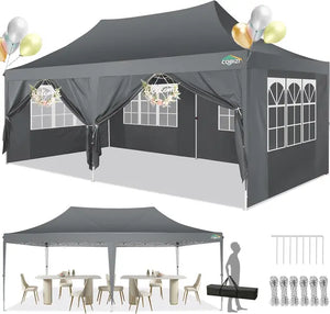 10'x20' Pop-Up Canopy Tent with 6 Removable Walls, Waterproof UV50+ Gazebo