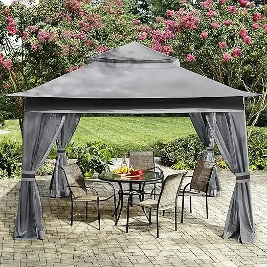 Outdoor Pop Up Gazebo w/ Mesh Walls - 13'x13' Patio Tent for Gardens & Events