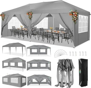 10x20 Pop Up Canopy with 6 Sidewalls Waterproof UPF 50+ Portable Event Shelter Gazebo