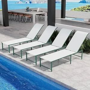 Outdoor Beach Chair - Set of 4 Aluminum Patio Reclining Chaise Lounge Chairs