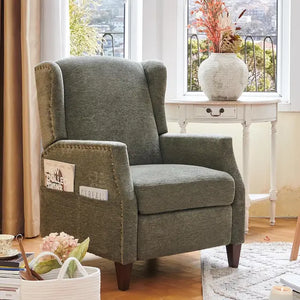 Pushback Recliner Chair with Storage: Upholstered Fabric Armchair, Living Room