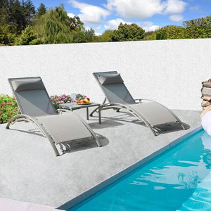 "Outdoor Chaise Lounge Chairs Set - 5 Adjustable Positions, 2 Pool Chairs & Side Table