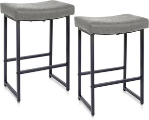 "Set of 4 Modern PU Leather Bar Stools with Tufted Back & Metal Legs - Kitchen & Dining