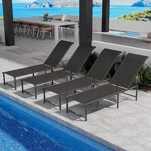 Outdoor Beach Chair - Set of 4 Aluminum Patio Reclining Chaise Lounge Chairs