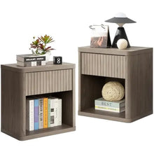 Load image into Gallery viewer, Modern Nightstand Set - Pair of Wide Wood Bedside Tables with Drawer Storage