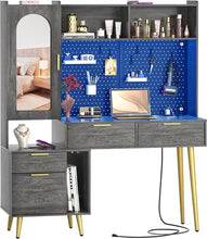 Load image into Gallery viewer, 48&quot; Vanity Table w/ Pegboard - Modern Bedroom Makeup Vanity, LED, Charging Port