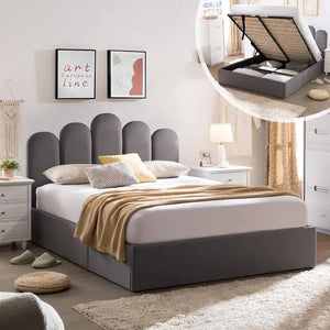 "Queen Bed Frame with Hydraulic Storage & Headboard - Platform, No Spring Needed