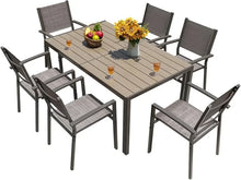 Load image into Gallery viewer, Outdoor Dining Furniture Set - 7 Piece with Grey Table and Stackable Chairs