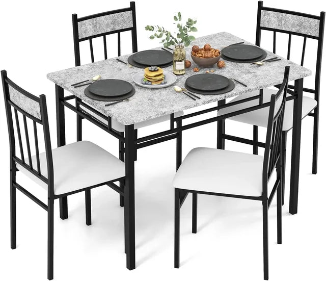 Dining Table Set for 4 - Metal Frame Kitchen Table and Padded Seat Chairs