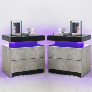 "Modern Nightstand with 2 Drawers & LED Light – Stylish Bedside Table for Bedroom