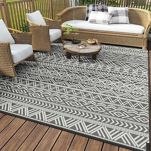 "Large Reversible Outdoor Mat for Patio & RV – LED Strip Lights, Waterproof Plastic Straw Rug