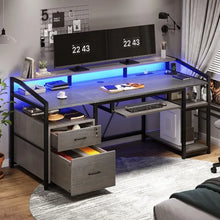 Load image into Gallery viewer, Spacious 63&quot; Gaming/Office Desk - Lockable File Drawers, LED Lights, Power Outlet