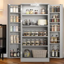 Load image into Gallery viewer, White 50&quot; LED Kitchen Pantry Cabinet - Food Storage Cupboard with Adjustable Shelves &amp; Racks