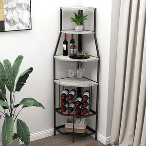 "LED Floor Standing Bar Cabinet - 5-Tier Corner Rack, Wine Storage & Glass Holder