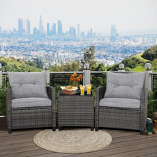 Load image into Gallery viewer, Patio Furniture 3-Piece Wicker Bistro Set - 2 Cushioned Chairs, Glass Top Table, Outdoor Use