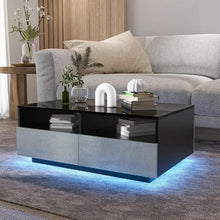 Load image into Gallery viewer, Living Room Coffee Table - 4 Drawer LED Table, Open Shelves, Grey &amp; Black Finish