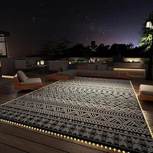 Load image into Gallery viewer, &quot;Large Reversible Outdoor Mat for Patio &amp; RV – LED Strip Lights, Waterproof Plastic Straw Rug