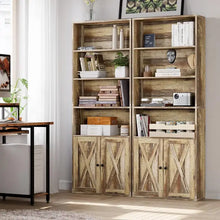 Load image into Gallery viewer, &quot;Industrial 2-Piece Bookshelf Set, 6-Tier Display with Doors, Floor Standing Bookcase