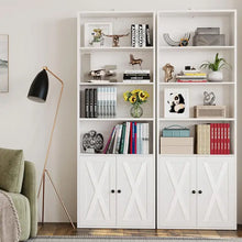 Load image into Gallery viewer, &quot;Industrial 2-Piece Bookshelf Set, 6-Tier Display with Doors, Floor Standing Bookcase