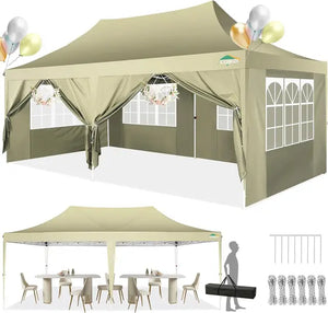 10'x20' Pop-Up Canopy Tent with 6 Removable Walls, Waterproof UV50+ Gazebo