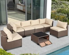 Load image into Gallery viewer, All-Weather 7-Piece Wicker Patio Sofa Set | Thickened Cushions, Glass Table