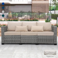 Load image into Gallery viewer, &quot;Luxurious Wicker Outdoor Sofa - Deep Seat, High Back, Waterproof Cover, 3 Seater