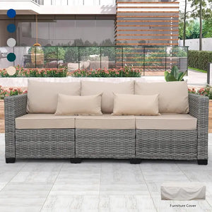 "Luxurious Wicker Outdoor Sofa - Deep Seat, High Back, Waterproof Cover, 3 Seater