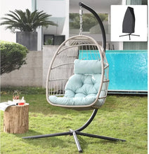 Load image into Gallery viewer, Rattan Hanging Egg Chair w/Stand - Wicker Patio Swing Cushion &amp; Cover Included