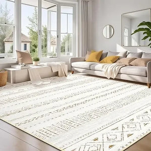 8x10 Soft Farmhouse Rug - Neutral Modern Carpet, Machine Washable, Non-Slip