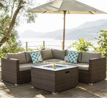 Load image into Gallery viewer, &quot;All-Weather Brown Wicker Outdoor Sofa Set with Thick Cushions &amp; Glass Table