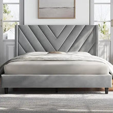 Load image into Gallery viewer, Bedroom Bed Frame - Queen Size, Upholstered Platform w/ Tufted Headboard