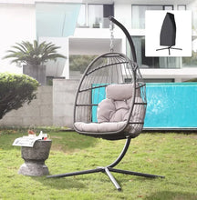 Load image into Gallery viewer, Rattan Hanging Egg Chair w/Stand - Wicker Patio Swing Cushion &amp; Cover Included