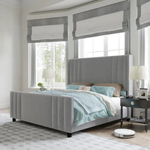 Load image into Gallery viewer, King Size Bed Frame - Velvet Platform w/ Vertical Tufted Headboard, Wingback