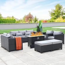 Load image into Gallery viewer, 7-Piece Outdoor Patio Furniture Set - 45&quot; Propane Fire Pit, Non-Slip Cushions