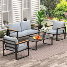 Load image into Gallery viewer, 4-Piece Outdoor Patio Furniture Set - Table, Sofa, 2 Chairs w/Washable Cushions