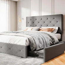 Load image into Gallery viewer, &quot;Queen Upholstered Platform Bed Frame w/ 4 Storage Drawers &amp; Adjustable Headboard