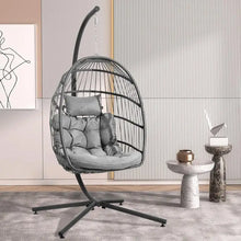 Load image into Gallery viewer, Hanging Egg Swing Chair with Stand - Egg Chair, Wicker, Cushioned Headrest