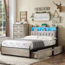 Load image into Gallery viewer, &quot;Queen Bed Frame with Storage &amp; Upholstered Headboard, LED Lights, 4 Drawers