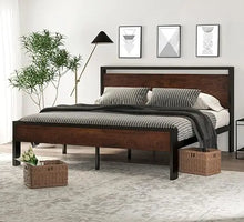 Load image into Gallery viewer, Queen Platform Bed Frame w/ Under-Bed Storage | 14-Inch Mahogany Metal Bedstead