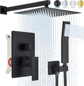 Elegant Black Shower Faucet Set w/ 8" Rain Shower Head & Handheld Spray