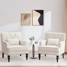 Load image into Gallery viewer, Fabric Sofa Chairs, Set of 2 Upholstered Button Armchairs w/ Lumbar Pillow