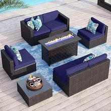 Load image into Gallery viewer, Outdoor Garden Sofa Set, 8-Piece with Table and Propane Fire Pit